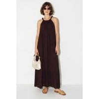 Bianco Lucci Women's Halter Maxi Dress With Pocket in Chocolate | Size: Large