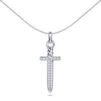 Jewelco London Men's Silver Round CZ Twisted Dagger Sword Charm Pendant