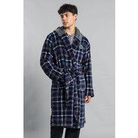 Tokyo Laundry Men's Hooded Check Dressing Gown in Navy | Size: Large