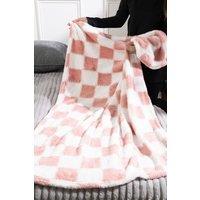 H&O Direct 120 x 200cm Comfortable Soft Checkerboard Plush All Seasons Throw Blanket, Pink- Use as Wrap, or Sofa Throw in Pink | Size: 120 x 200 cm