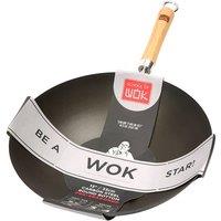 School of Wok 13"/33cm Round Bottom Pre-Seasoned Carbon Steel Wok in Black