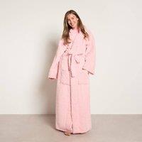 OHS Teddy Fleece Floor Length Dressing Gown Loungewear Hooded Bathrobe in Light Pink
