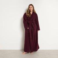 OHS Teddy Fleece Floor Length Dressing Gown Loungewear Hooded Bathrobe in Burgundy