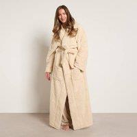 OHS Teddy Fleece Floor Length Dressing Gown Loungewear Hooded Bathrobe in Stone