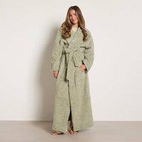 OHS Teddy Fleece Floor Length Dressing Gown Loungewear Hooded Bathrobe in Green
