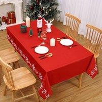 London Boutique Christmas Tablecloth Washable Snowflake Table Cover 5470+1370 in Red
