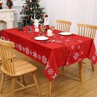 London Boutique Christmas Tablecloth Washable Snowflake Table Cover 54108 in Red