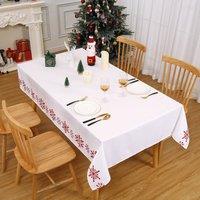 London Boutique Christmas Tablecloth Washable Decorative Snowflake Table Cover 5479 in White