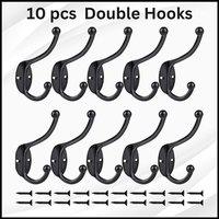 NESTLUNE 10 Pack Double Wall Hooks Clothes Hat Coat Robe in Black