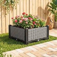NESTLUNE 40*40*22cm Rattan Effect Plastic Raised Garden Bed in Grey | Size: 1.25kg