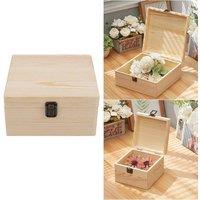 FLAVORA 19.5x19.5x10cm Wooden Natural Finish Chest Storage Box in Beige | Size: 19.5x19.5x10 cm