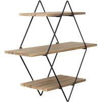 FLAVORA 3 Tier Rustic Wood Shelves Geometric Metal Frame | Size: 100 cm x 15 cm