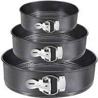 FLAVORA Cake Tins Set Of 3 Round Non Stick Baking Trays Springform in Black | Size: 100 cm x 15 cm