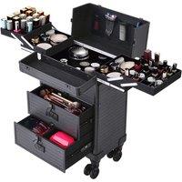 Living and Home 3 in 1 Rolling Cosmetic Train Case Trolley Case for Hairdressing Beauty in Black