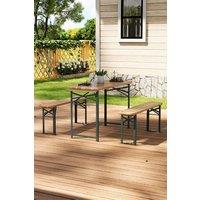 Living and Home 3-Piece Outdoor Wooden Foldable Table Benches Set in Natural