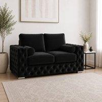 Stratus Interiors Ashley Tufted Chesterfield Fabric Full Back Living Room Sofa-2 Seater in Black