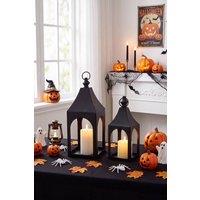 Living and Home 2-Piece Metal Lantern Candle Holders Set in Black