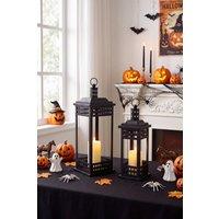 Living and Home 2-Piece Metal Lantern Candle Holder Set in Black