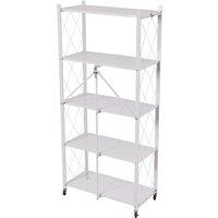Garden Sanctuary 5-Tier Foldable Metal Storage Shelf with Casters in White