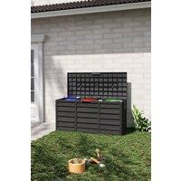 Garden Sanctuary Outdoor Garden Plastic Tool Storage Deck Box with Wheels in Black