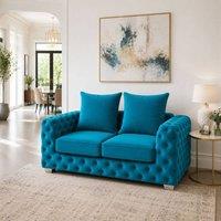 Stratus Interiors Ashley Chesterfield Scatter Back Upholstered Velvet Sofa - 2 Seater in Teal
