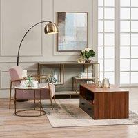 Teamson Home Mid Century Coffee Table with Drawers & Open Storage Shelves in Brown