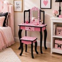 Teamson Kids Play Vanity Set with Stool, Pink & Black Leopard Print, Gisele
