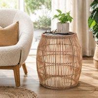 Teamson Home Bamboo Outdoor Side Table with Iron Frame, Round Boho Accent Table in Brown
