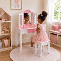 Teamson Kids Play Vanity with Stool, Gold & White Polka Dots, Gisele in Pink