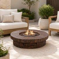 Teamson Home 94cm Round Gas Fire Pit Table with Slate Top & Lava Rocks in Brown