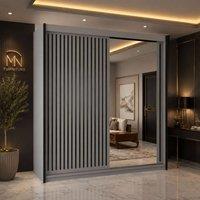MN Furniture Reno 2 Sliding Door Wardrobe with Mirror & LED Light W150 x H217cm in Taupe