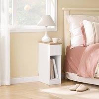 SoBuy Slim Bedside Table - Open Shelf & Drawer - Modern in Cool White
