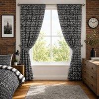 Smart Living Neon Cities Curtains Pair with Tie Backs - Urban City Print in Grey | Size: 167 cm width x 183 cm drop