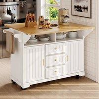 Matteo Extendable Kitchen Island Trolley with Storage - White Wood Effect