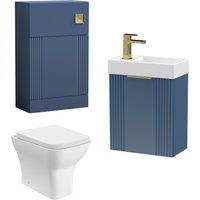 Balterley Cloakroom Suite Wall Hung Vanity Toilet Tap Set - Blue Brass