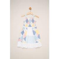 Miss Girl's Gingham Patchwork & Broderie Dress in Blue | Size: 4 Years