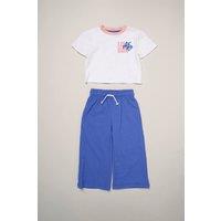 Miss Girl's Lisbon Printed Ringer Tee & Wide-Leg Set in Blue | Size: 5 Years
