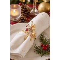 Lovii Set of 6 Gold Santa & Reindeer Christmas Napkin Rings