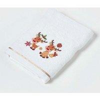 Homescapes Reindeer Embroidered 100% Cotton Christmas Hand Towel in White