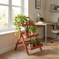 Samuel Alexander 3 Tier Wooden Foldable Indoor Plant Stand Display Shelf in Brown