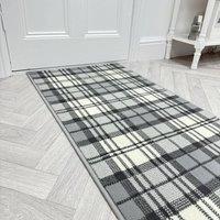 runrug Hallway Carpet Runner Rug - Soft & Comfy, 9mm - 'Tartan' in Grey | Size: 60 cm x 180 cm