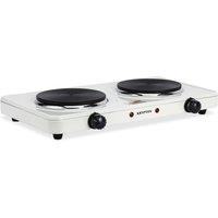 Krypton 2000W Double Hot Plate Cast Iron Heating Plates, Adjustable Temperature Knob in White
