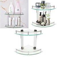 FORGEVIO 2 Tiers Glass Corner Shower Caddy Bath in Clear | Size: 180 cm width x 180 cm drop