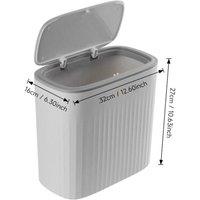 PAWNORA 13L Narrow Press Top Bathroom Bin Plastic Garbage Can with Lid in White | Size: 100 cm x 100 cm