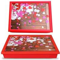 FLAVORA Hearts Wooden Lap Tray with Soft Cushion Bed Sofa in Red | Size: 100 cm x 15 cm