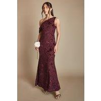 Coast Women's Devore Mesh Drape Shoulder Bridesmaid Maxi Dress in Malbec | Size: 16