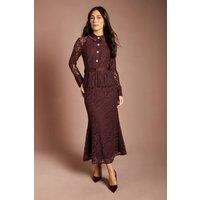 Coast Women's Lace Peplum Belted Long Sleeve Midi Dress in Fig | Size: 8