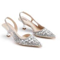 MODISHION Women's Pointed Closed Toe Slingback Heels in Silver | Size: 6.5