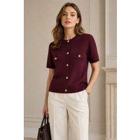 Lovii Women's Burgundy lan Gold-Button Knit Top | Size: 8