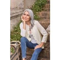 WoolOvers Women's Wool Blend 3/4 Sleeve Cardigan in Cream | Size: XS